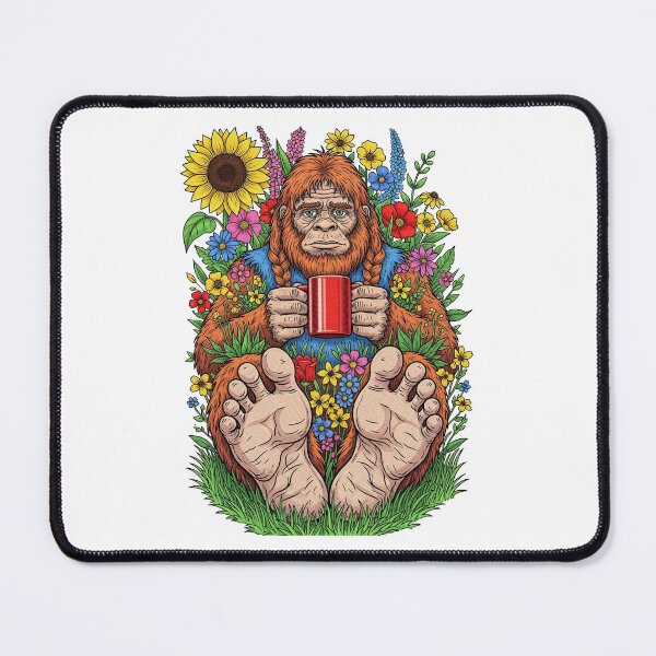 Item preview, Bigfoot Sasquatch Relaxing with Coffee in Flowers designed and sold by TeeARTHY.