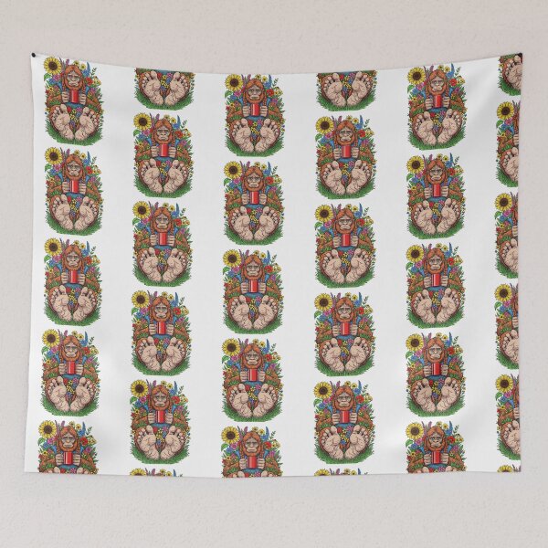 Item preview, Bigfoot Sasquatch Relaxing with Coffee in Flowers designed and sold by TeeARTHY.