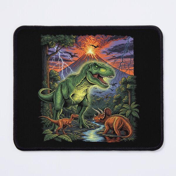 Item preview, T-Rex and Triceratops Dinosaur Volcano Eruption designed and sold by TeeARTHY.