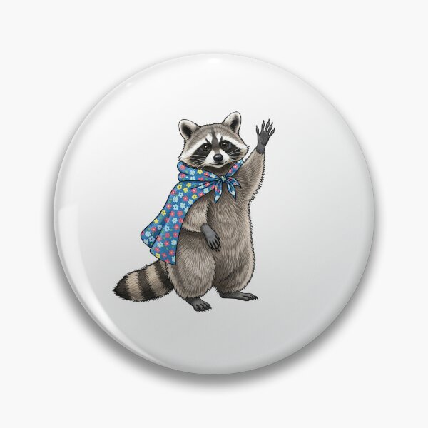 Item preview, Friendly Waving Raccoon in Floral Scarf designed and sold by TeeARTHY.
