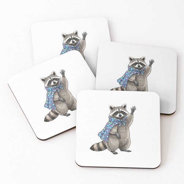 Item preview, Friendly Waving Raccoon in Floral Scarf designed and sold by TeeARTHY.
