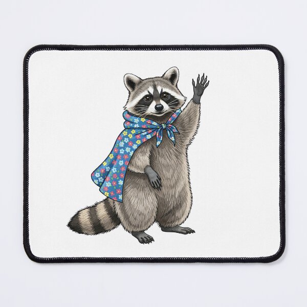 Item preview, Friendly Waving Raccoon in Floral Scarf designed and sold by TeeARTHY.