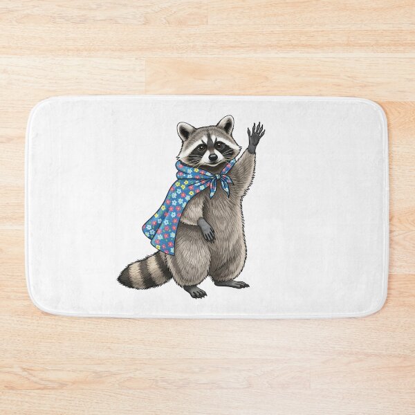 Item preview, Friendly Waving Raccoon in Floral Scarf designed and sold by TeeARTHY.