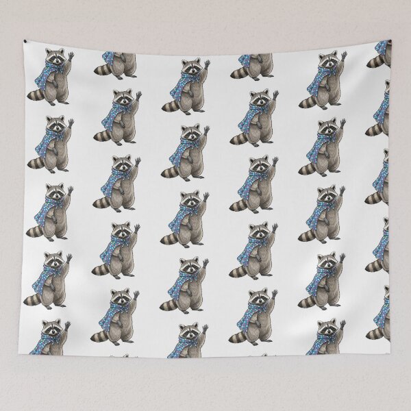 Item preview, Friendly Waving Raccoon in Floral Scarf designed and sold by TeeARTHY.