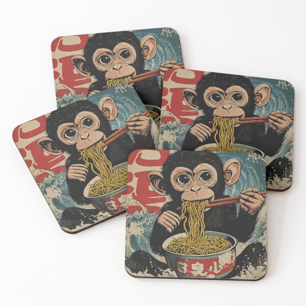Item preview, Cute Monkey Eating Ramen Japanese Wave Art designed and sold by k3rstman1.