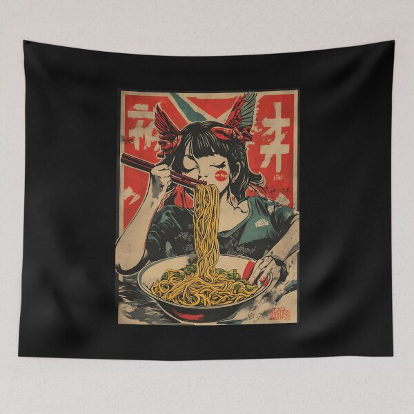 Item preview, Retro Anime Girl Eating Ramen Poster designed and sold by k3rstman1.