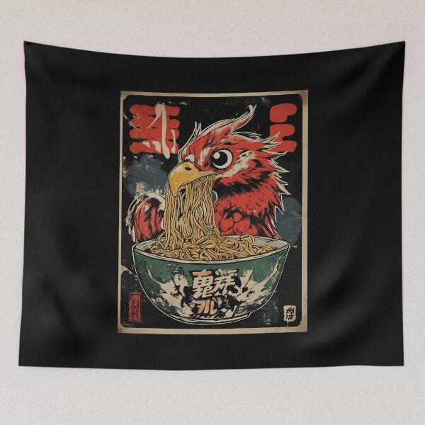 Item preview, Ukiyo-e Rooster Eating Ramen Noodles Vintage Art designed and sold by k3rstman1.