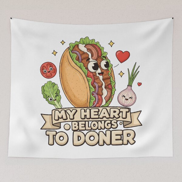 Item preview, My Heart Belongs to Doner Kebab Funny Food Cartoon Design. designed and sold by The-T-In-Retro.