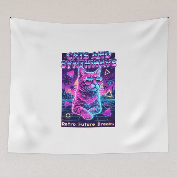 Item preview, Cats and Synthwave, Retro 80s Vaporwave designed and sold by Quillway.