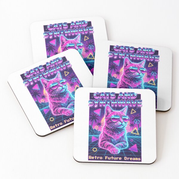 Item preview, Cats and Synthwave, Retro 80s Vaporwave designed and sold by Quillway.