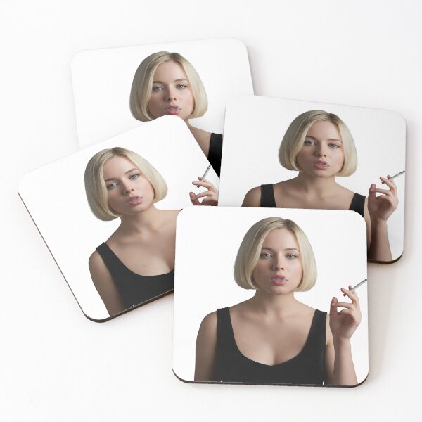 Item preview, Elegant Blonde Woman in Black Dress Smoking with Cool Expression. designed and sold by Spark2Seduction.