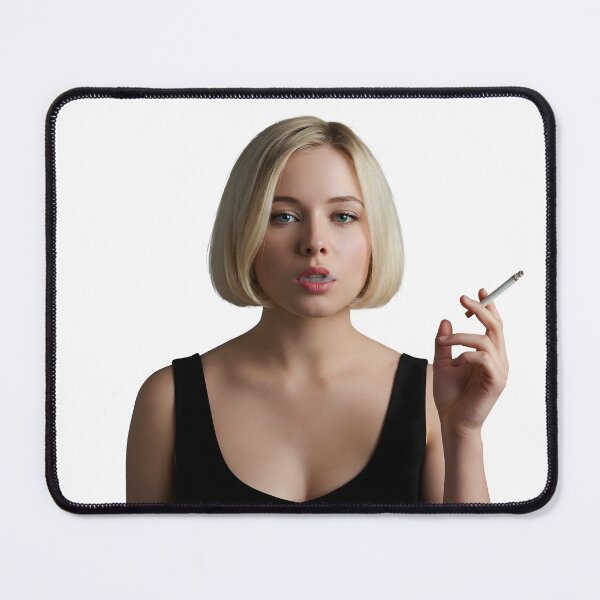 Item preview, Elegant Blonde Woman in Black Dress Smoking with Cool Expression. designed and sold by Spark2Seduction.