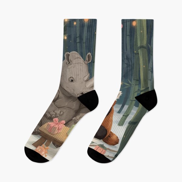 Item preview, Valentine’s Rhino & Red Panda Couple • Whimsical Bamboo Forest Heart Prep Art designed and sold by WildlifeWhimsy.