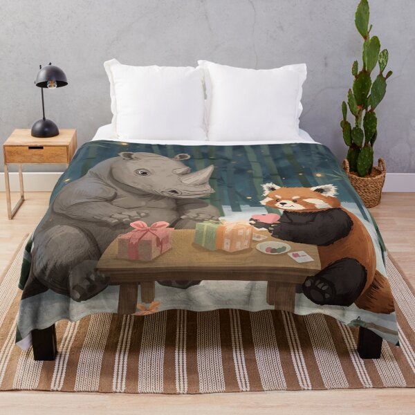 Item preview, Valentine’s Rhino & Red Panda Couple • Whimsical Bamboo Forest Heart Prep Art designed and sold by WildlifeWhimsy.