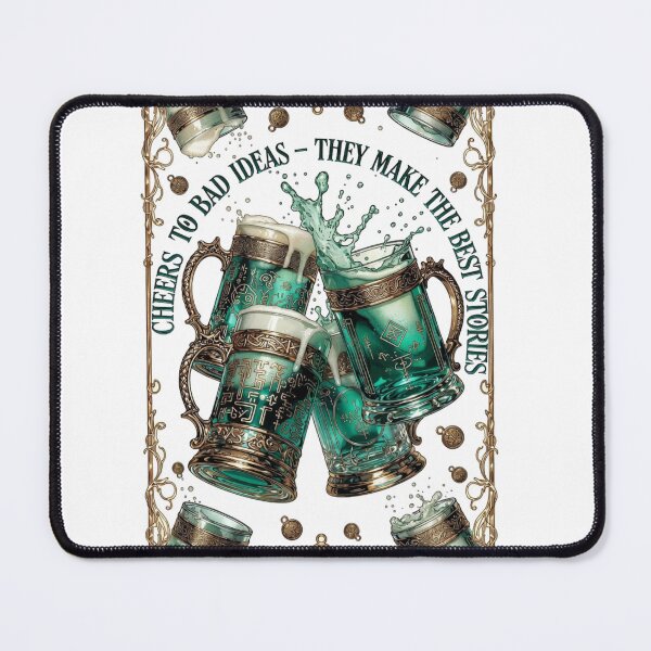 Item preview, Cheers to Bad Ideas Tankards Graphic Tee | Playful Best Stories Emerald Toast Pub Celebration Shirt designed and sold by YMLux.