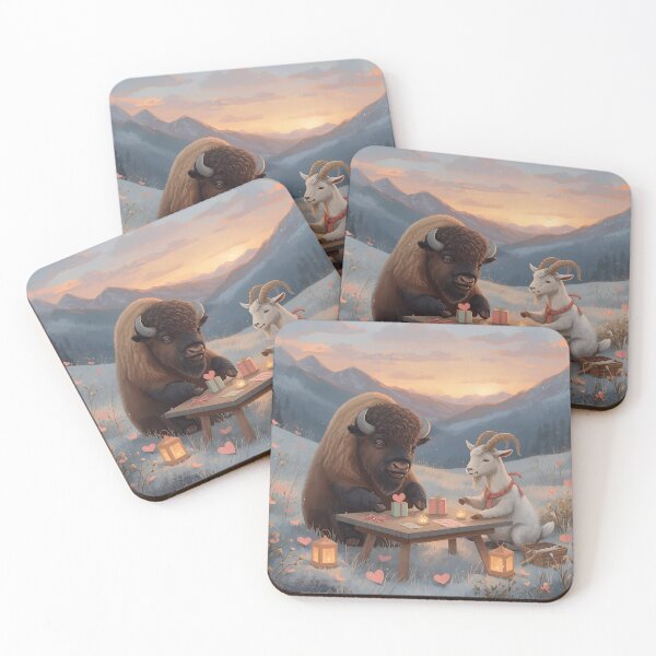 Item preview, Valentine’s Bison & Goat Couple • Whimsical Mountain Heart Prep Art designed and sold by WildlifeWhimsy.
