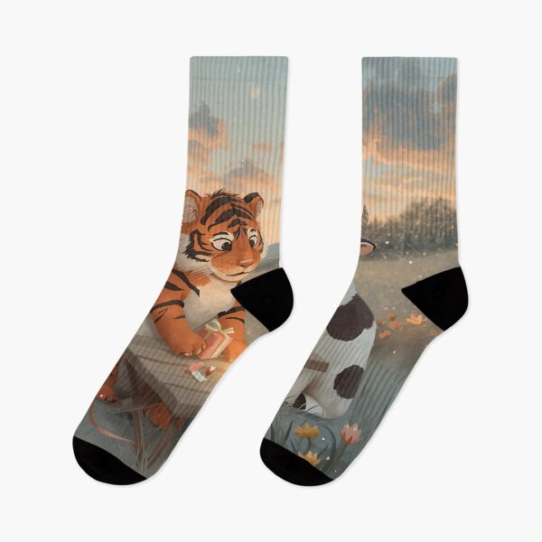 Item preview, Valentine’s Tiger & Cow Couple • Whimsical Countryside Heart Prep Art designed and sold by WildlifeWhimsy.