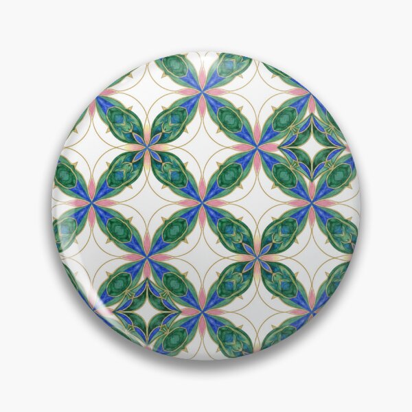 Item preview, Floral Watercolor Mosaic in Green and Blue with Gold Strokes designed and sold by jelypop.