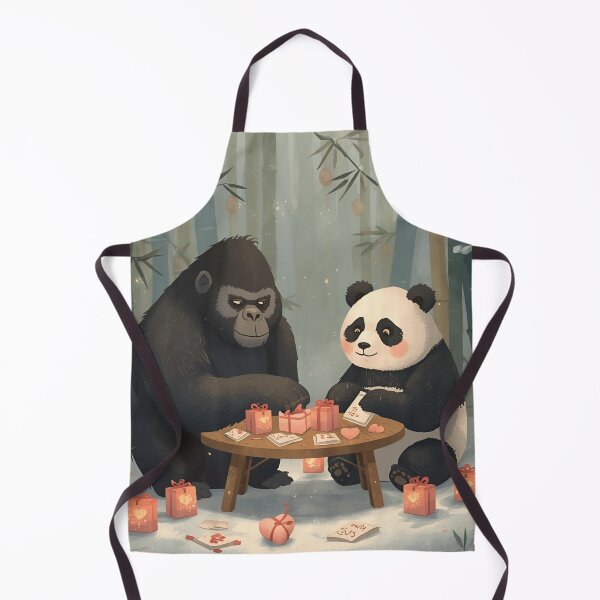 Item preview, Valentine’s Gorilla & Panda Couple • Whimsical Bamboo Forest Heart Prep Art designed and sold by WildlifeWhimsy.
