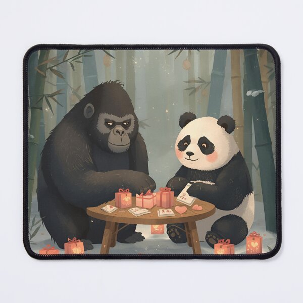 Item preview, Valentine’s Gorilla & Panda Couple • Whimsical Bamboo Forest Heart Prep Art designed and sold by WildlifeWhimsy.