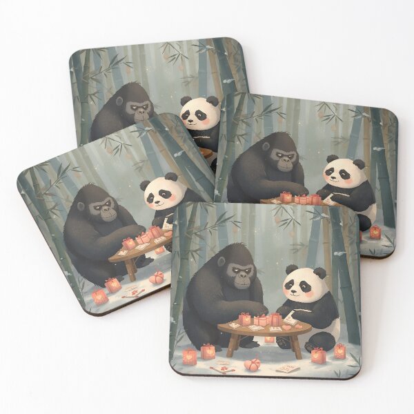 Item preview, Valentine’s Gorilla & Panda Couple • Whimsical Bamboo Forest Heart Prep Art designed and sold by WildlifeWhimsy.