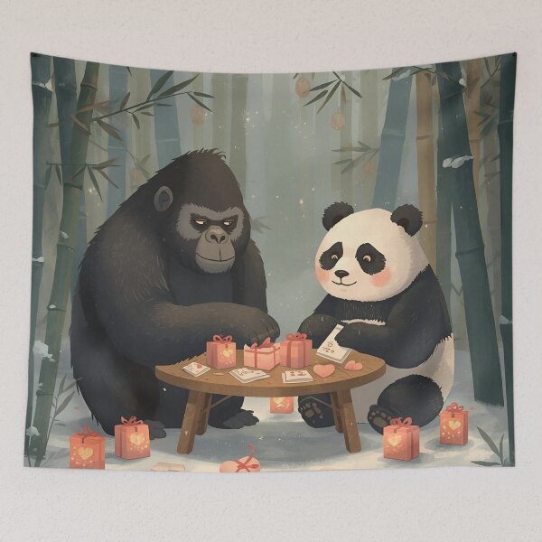 Item preview, Valentine’s Gorilla & Panda Couple • Whimsical Bamboo Forest Heart Prep Art designed and sold by WildlifeWhimsy.