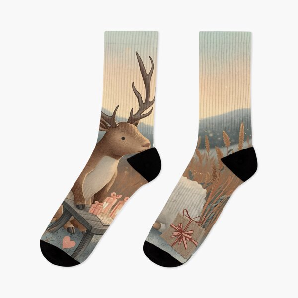 Item preview, Valentine’s Elk & Sheep Couple • Whimsical Highland Heart Prep Art designed and sold by WildlifeWhimsy.