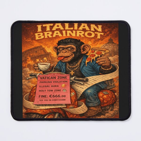 Item preview, Italian Brainrot Chaotic Chimp Mobster – Vatican Zone Parking Ticket Scooter Pizza Espresso designed and sold by POD DYNASTY.