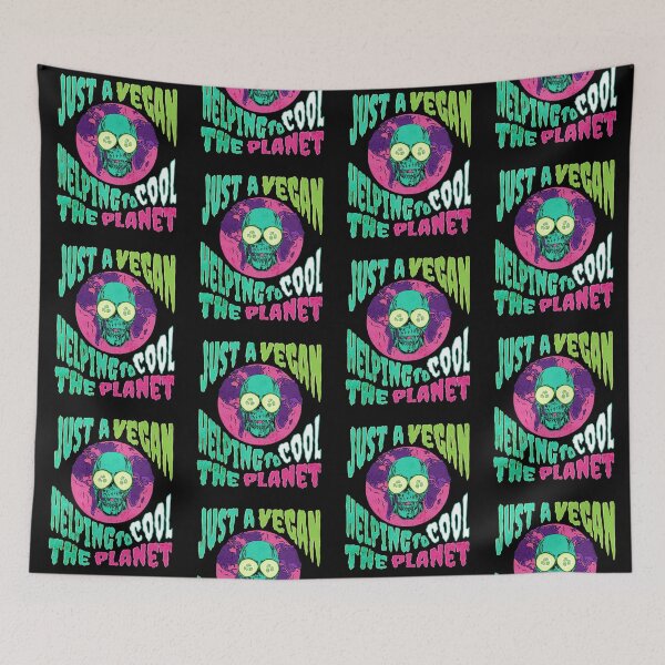 Item preview, Just a Vegan Helping to Cool the Planet Psychedelic Skull designed and sold by Cult of Seitan.