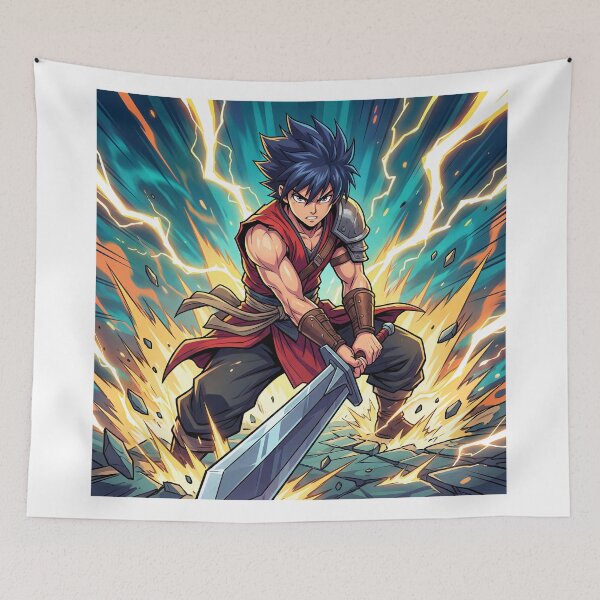 Item preview, Epic Anime Warrior Sword Art – Dynamic Action Anime Poster designed and sold by AbstractAuraArt.