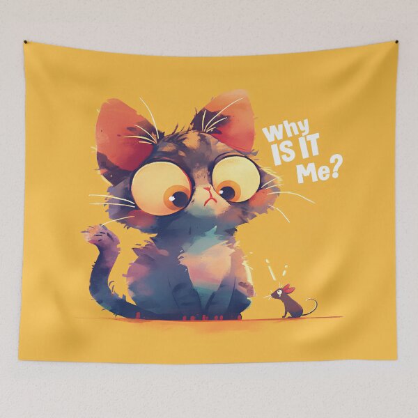 Item preview, Why Is It Me? – Funny Cat Afraid of Tiny Mouse Illustration designed and sold by Windy-market.