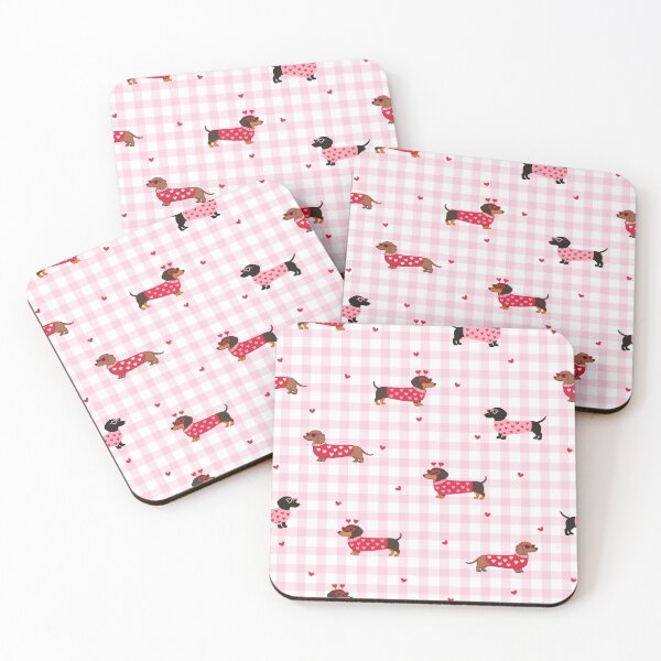 Item preview, Valentine dachshunds on gingham pink pattern  designed and sold by FatBirdie.