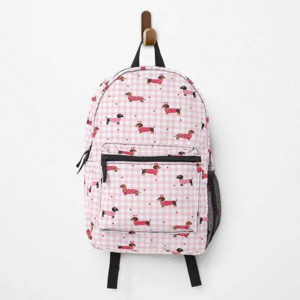Item preview, Valentine dachshunds on gingham pink pattern  designed and sold by FatBirdie.