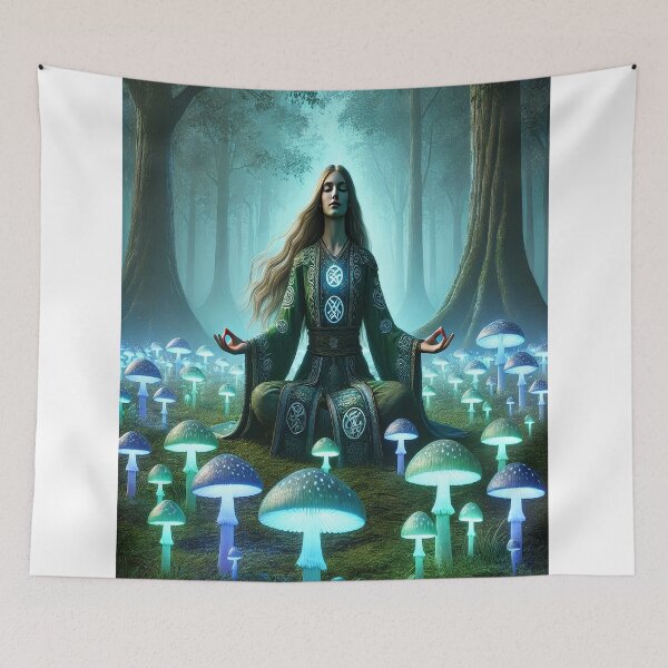 Item preview, Mushroom Meditation Art Print: The Mycelial Oracle  designed and sold by TreeWyzard Creations.