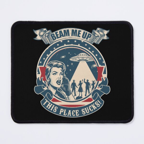 Item preview, Beam Me Up This Place Sucks Retro UFO American Flag Humor designed and sold by pansak.