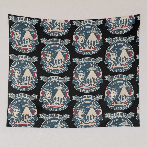 Item preview, Beam Me Up This Place Sucks Retro UFO American Flag Humor designed and sold by pansak.
