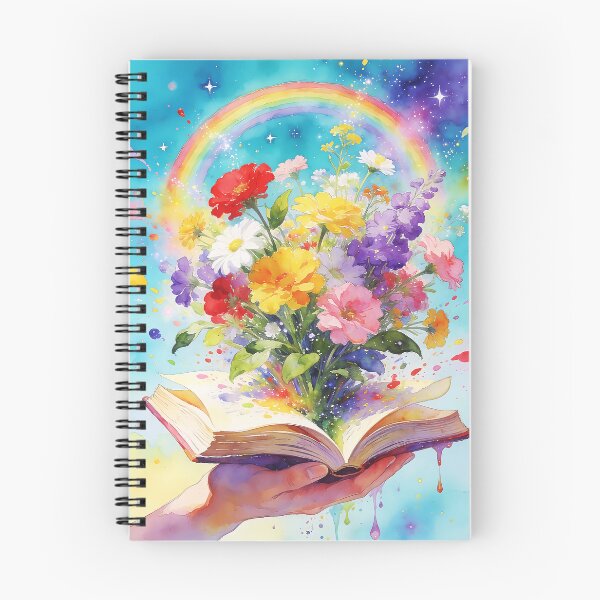 Item preview, Whimsical Rainbow Book Watercolor Art with Blooming Flowers designed and sold by soulfulpalette.