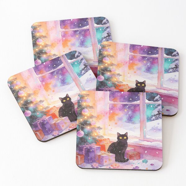 Item preview, Festive Black Cat Christmas Watercolor Winter Home Art designed and sold by soulfulpalette.