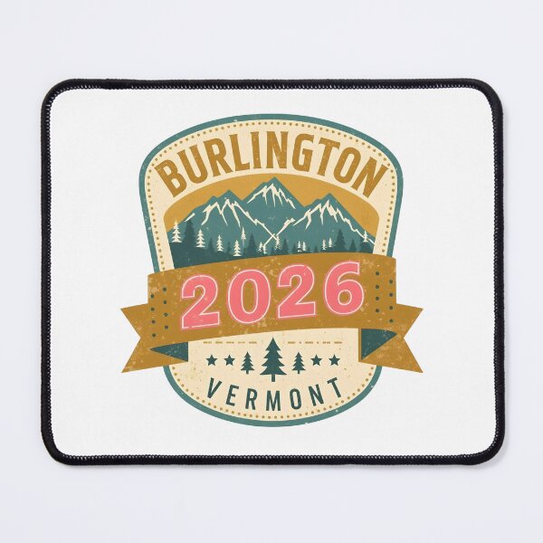 Item preview, Burlington 2026 Retro Travel Badge Design - Vintage Vermont Mountains and Pine Trees designed and sold by FestivityFinds.