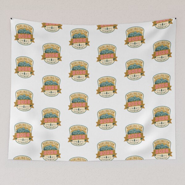 Item preview, Burlington 2026 Retro Travel Badge Design - Vintage Vermont Mountains and Pine Trees designed and sold by FestivityFinds.