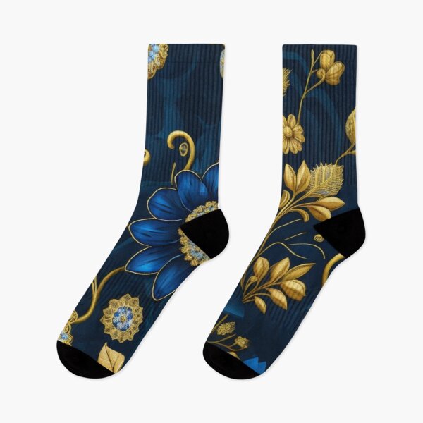 Artikelvorschau, Blaues und goldenes Blumenmuster mit elegantem botanischem Design entworfen und verkauft von FANTASTIC-N.