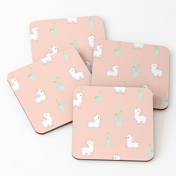 Item preview, alpaca and cactus pattern in peach pink  designed and sold by Miri-Noristudio.
