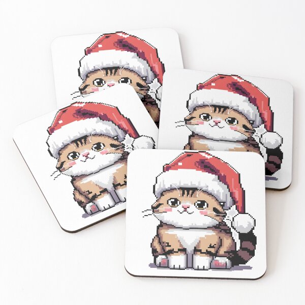 Item preview, Cute Pixel Christmas Cat Wearing Santa Hat Sticker Illustration designed and sold by BankMano.