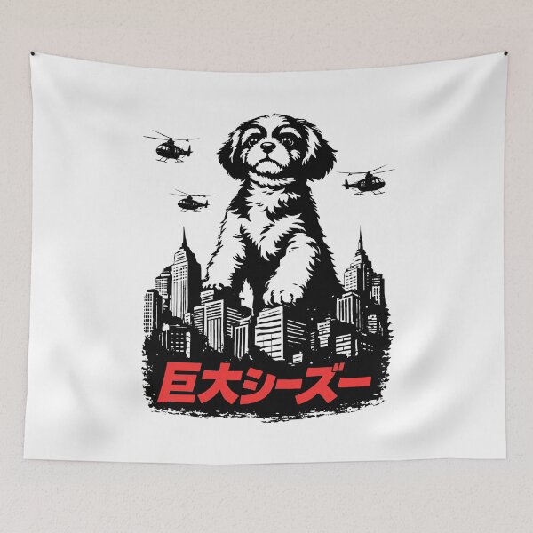 Item preview, Giant Shih Tzu Kaiju Shirt – Japanese Monster Dog T-Shirt, Vintage Kaiju Poster Style, Red Graphic Tee designed and sold by OreoStudio.