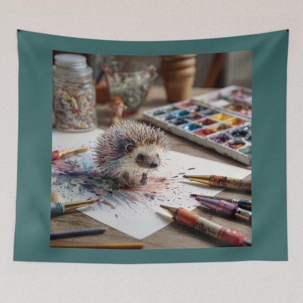 Item preview, Hedgehog Painting Comes to Life on Artist's Desk designed and sold by Tridentulus.