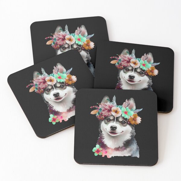 Item preview, Happy Husky with Colorful Flower Crown designed and sold by IN Tales.