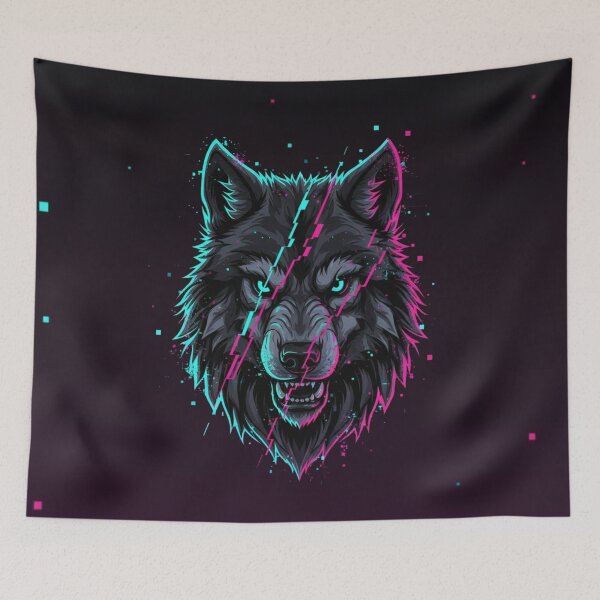 Item preview, Neon Glitch Wolf Head Cyberpunk Animal Illustration designed and sold by anandsiva2703.