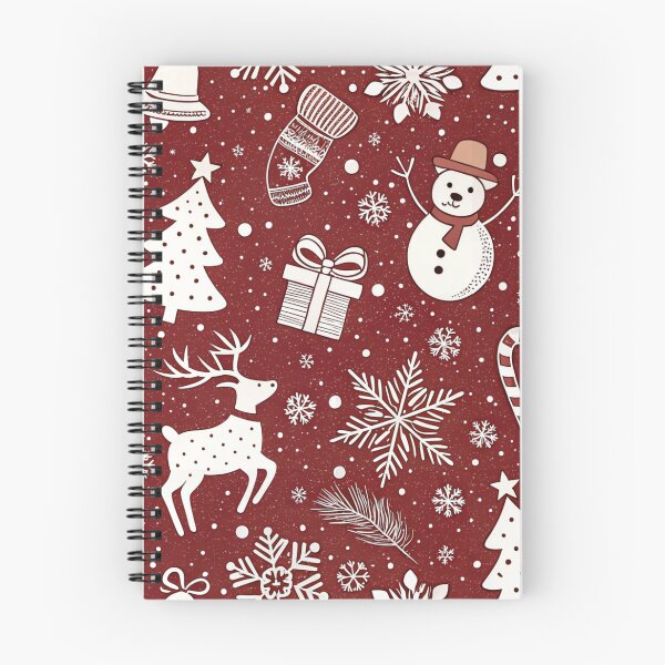 Aperçu de l'œuvre Motif minimaliste de Noël en papier découpé – Icônes blanches de Noël sur fond rouge pour tasses, sacs fourre-tout et décoration murale créée et vendue par CHRONIN.