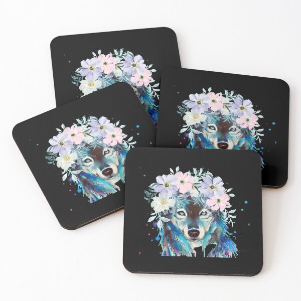 Item preview, Blue Wolf with Pastel Floral Crown designed and sold by IN Tales.