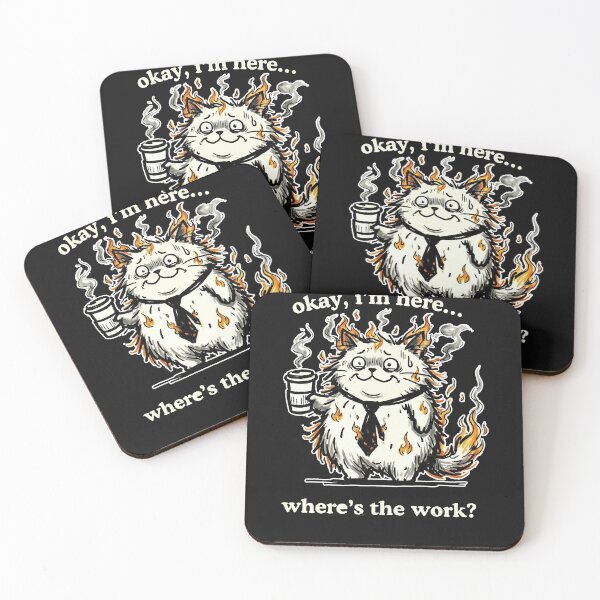 Item preview, Okay I'm Here Where's The Work - Funny Burning Cat Office Art designed and sold by AdyKurniawan.
